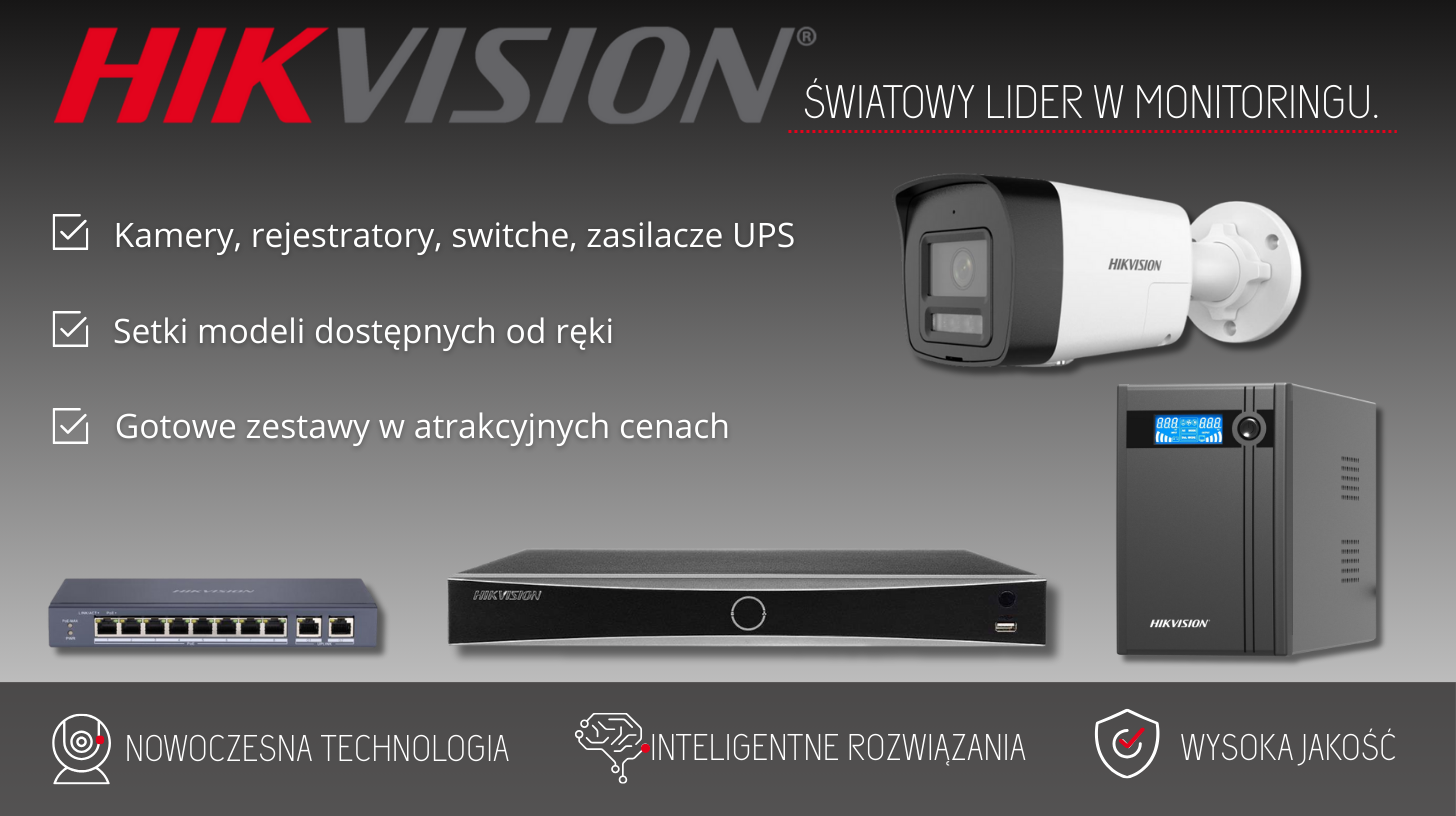 Hikvision kamery IP rejestratory NVR switche zasilacze awaryjne UPS